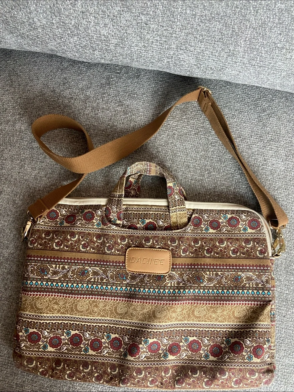 Brown Dachee  Patterned Crossbody Tote Bag for laptop